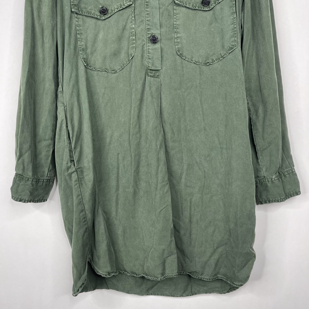 2/$30 ZARA Henley Shirt Dress Medium Green Long Sleeve Side Slit Pockets #7235 - Picture 8 of 16